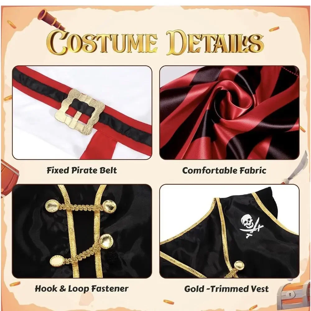 Cocojeci Pirate Halloween Costume,Halloween Boys M 8-10 Years,